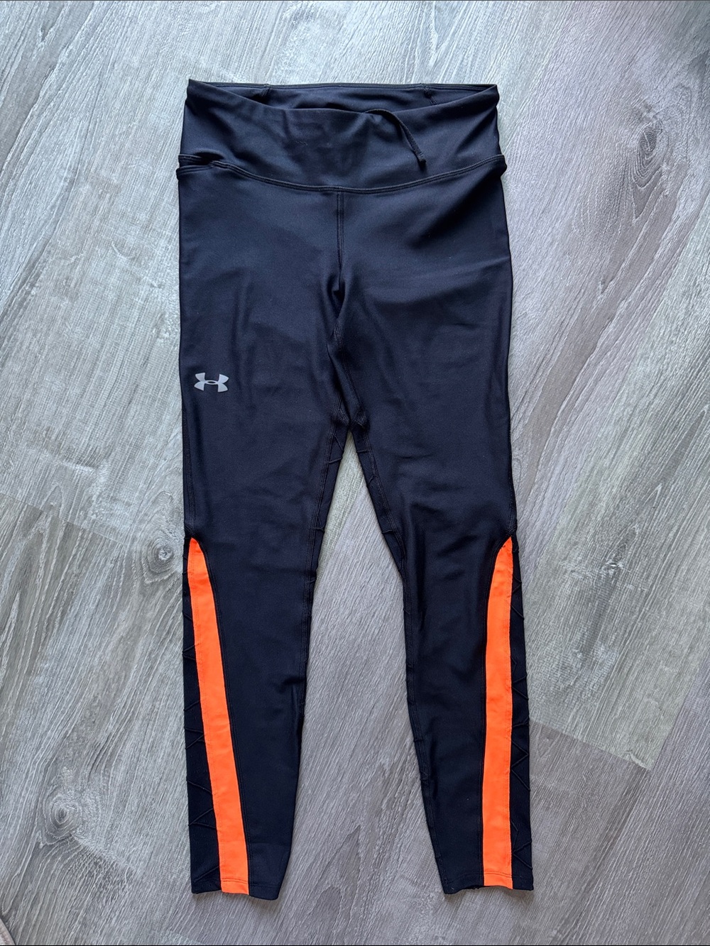Under Armour Color Block Athletic Leggings in Black & Orange